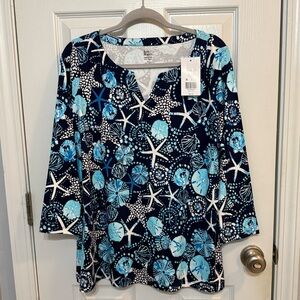 Kim Rogers Navy and Aqua Starfish Blouse